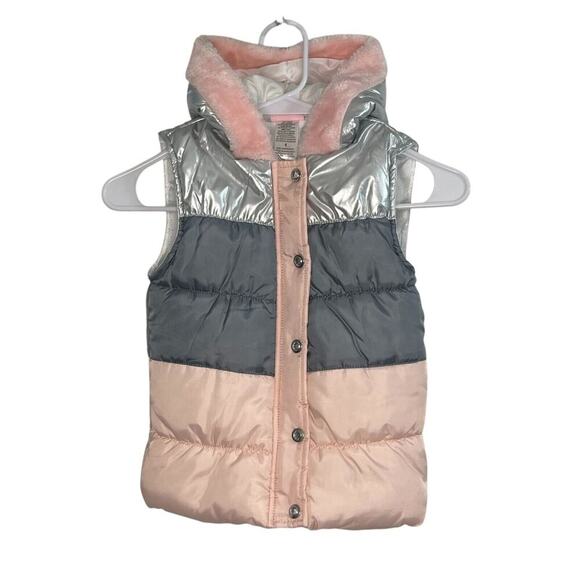 Little Lass Girls 6 Vest Metallic Puffer Hoodie Faux Fur School Fall Causal Warm - Picture 2 of 9